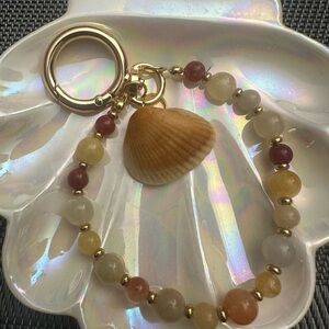 Gold and Multicolor Beaded Shell Keychain
